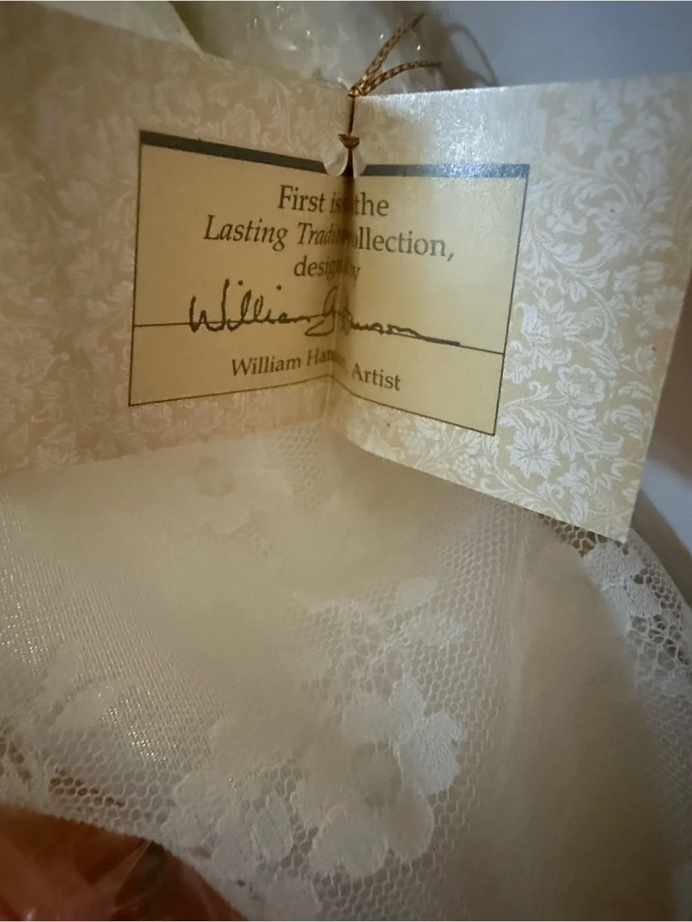 Porcelain Bride Doll in Ivory Lace Gown with Pink Bouquet